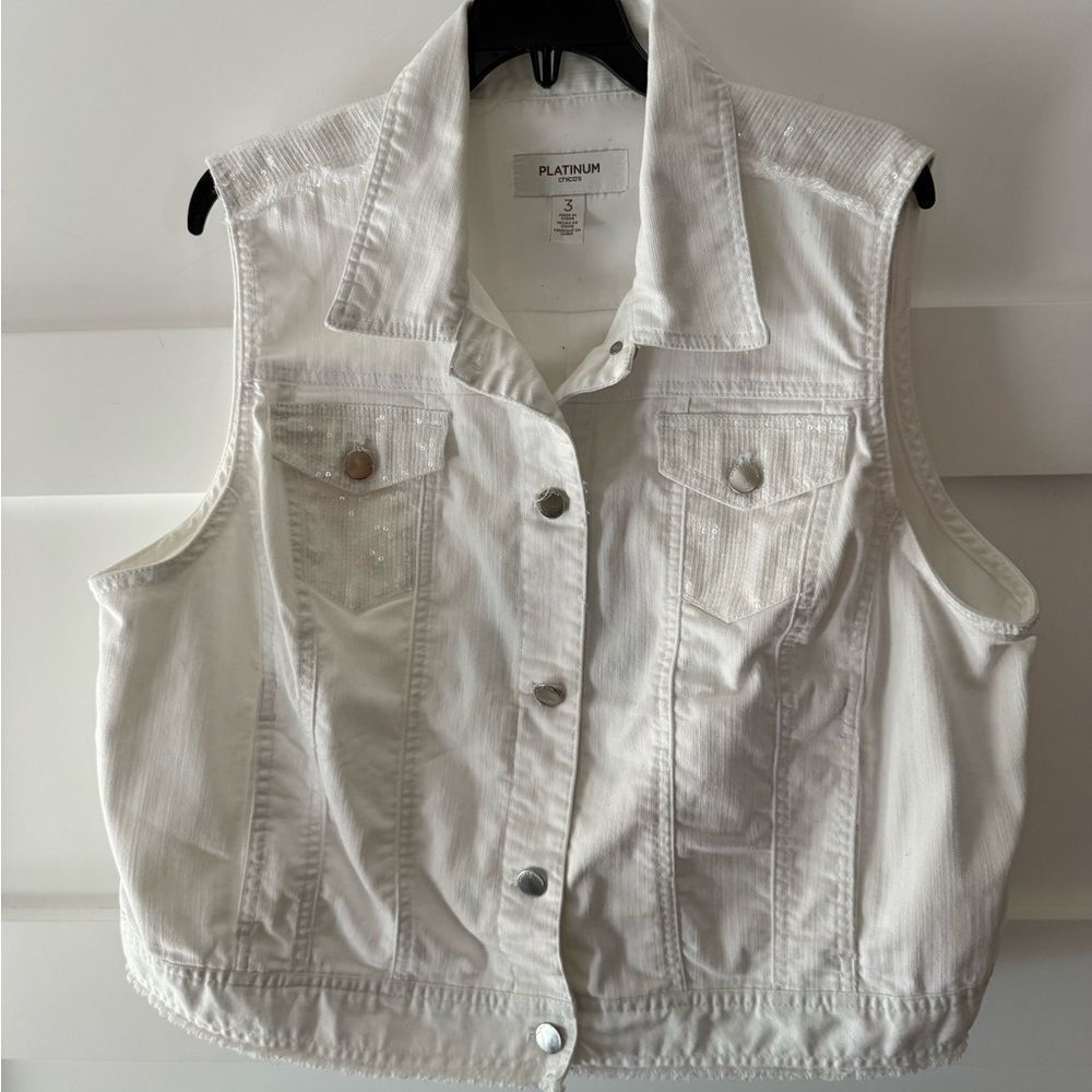 Chicos Platinum White Upcycled Denim Vest